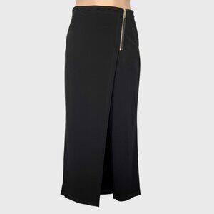 Donna Karan NY Womens Black Maxi Skirt Pants Gold Zipper Pockets size Large